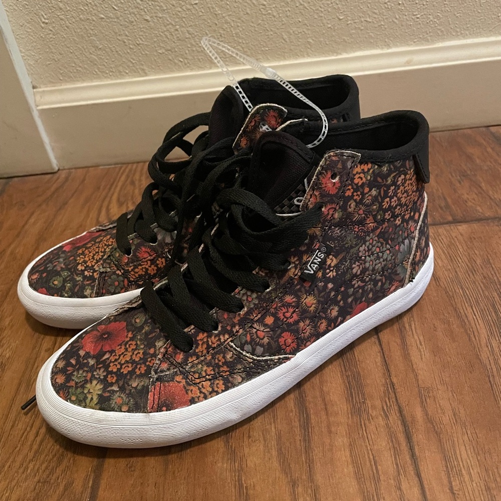 Vans Black and Orange Floral High Tops